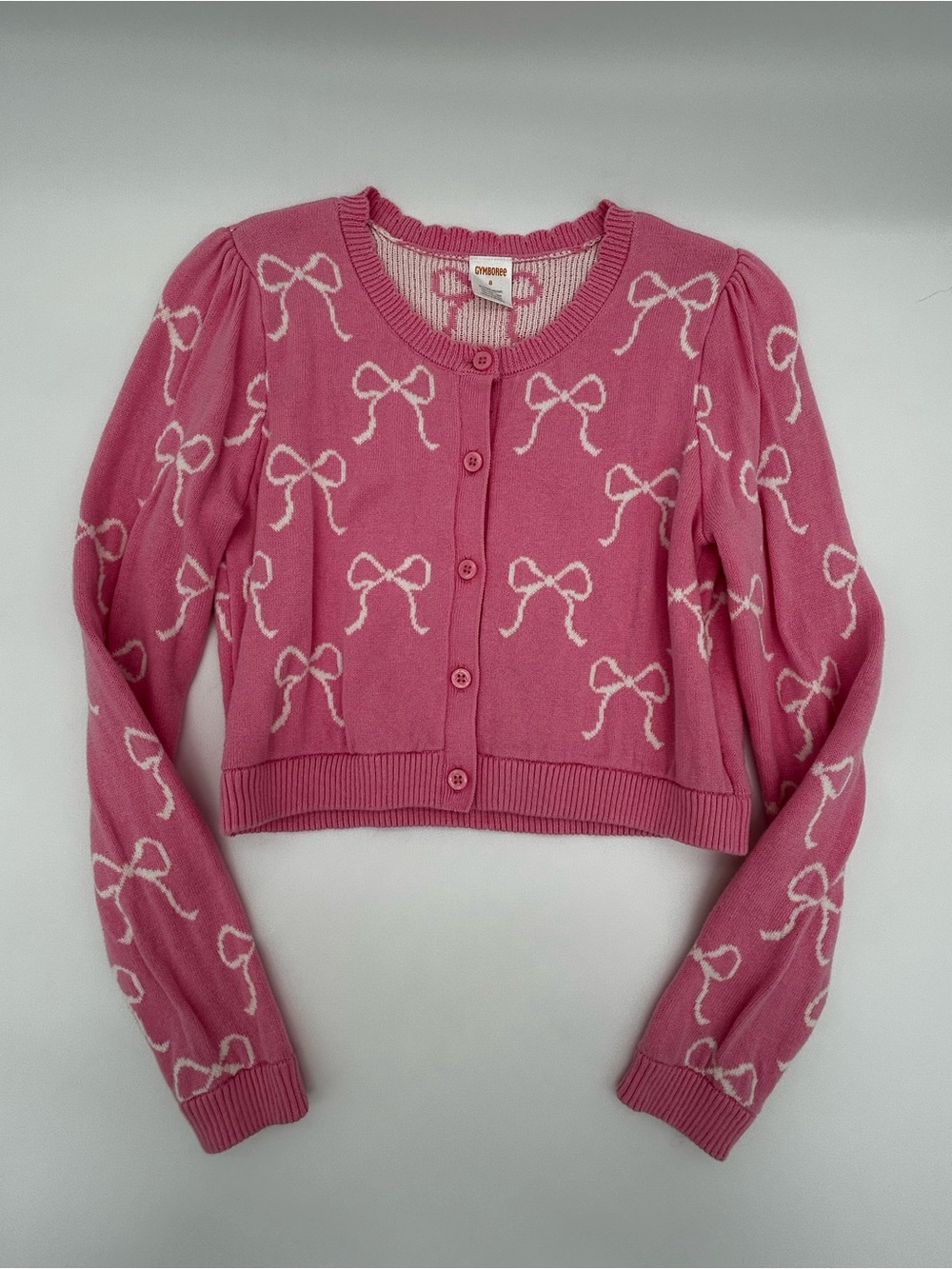 Gymboree Pink Bow-Print Cropped Cardigan Size 8